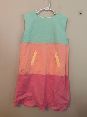 The Oaks Colorblock Sleeveless Shift Dress in Mint, Peach & Pink